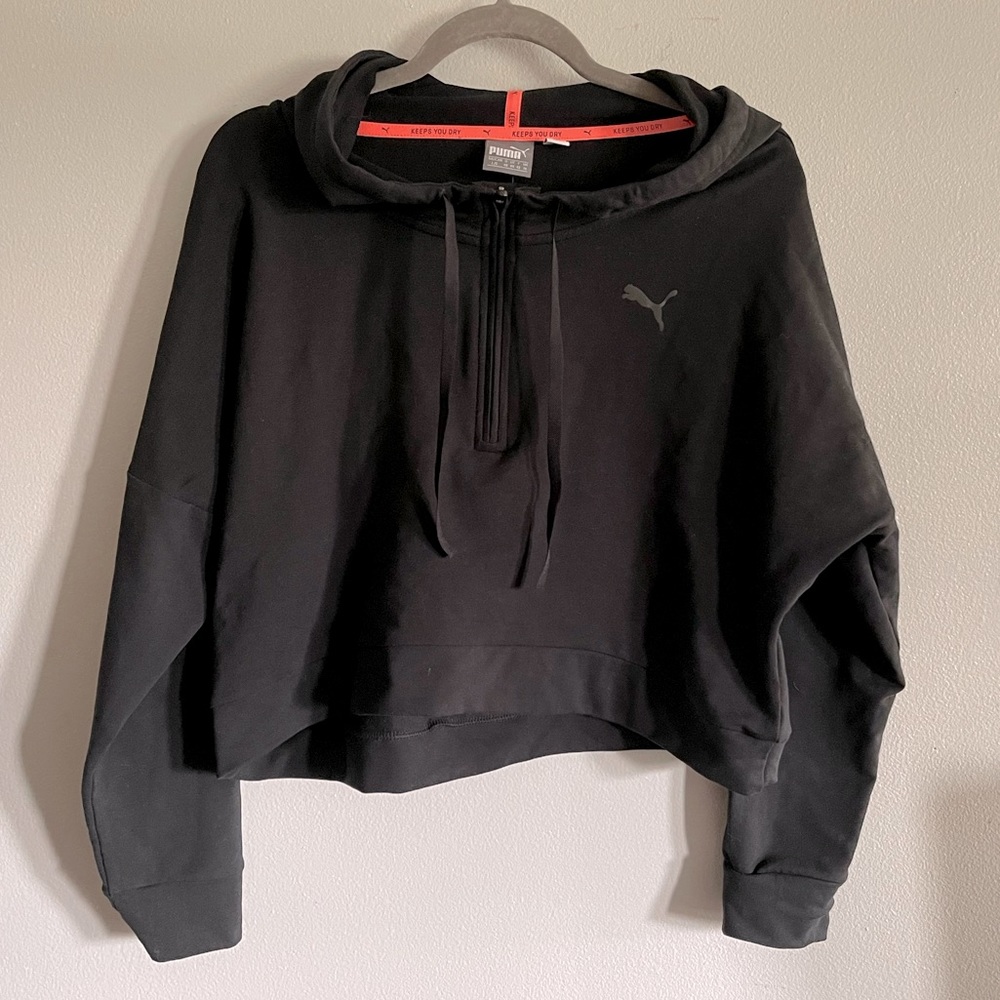 Puma • women’s half zip black athletic cropped sweatshirt drycell active